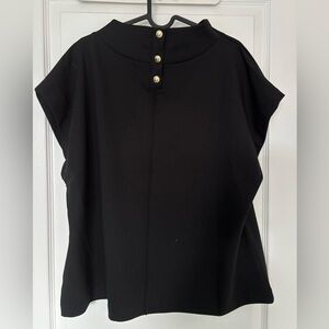 Talbots Petite Black Mock Neck Top Gold Button Size XLP Stretch Knit